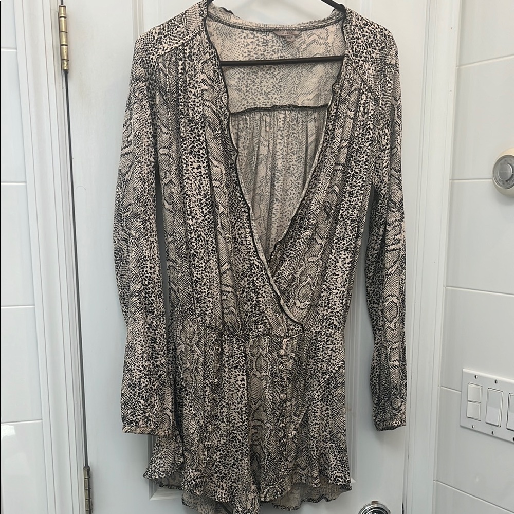 Guess Snakeskin Print Long Sleeve Romper